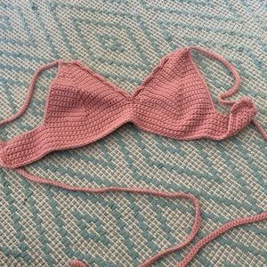 Handmade knit pink bra probably small-medium